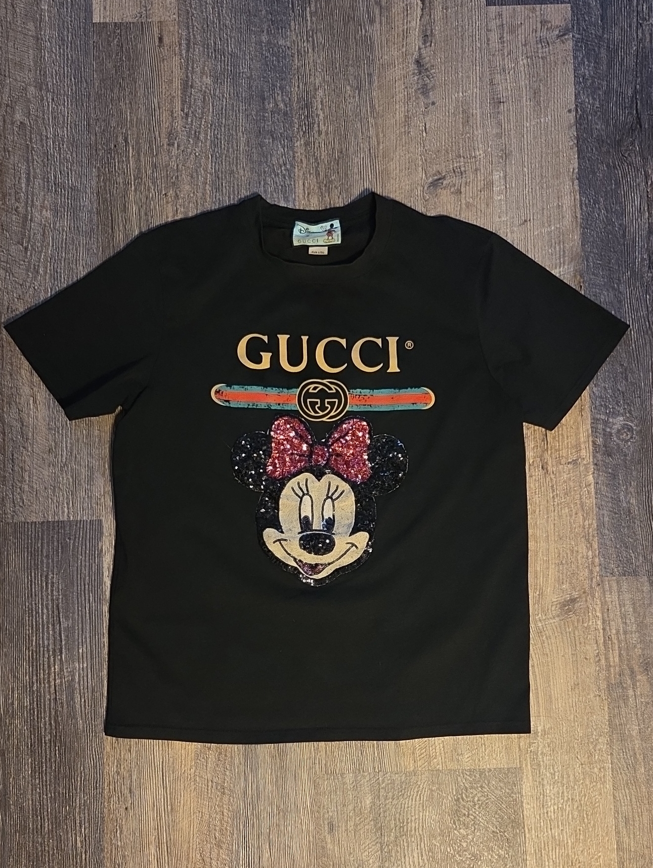 Gucci Disney X Black T Shirt Sequin Red Bow Minnie Mouse Italy Gg Interlocking